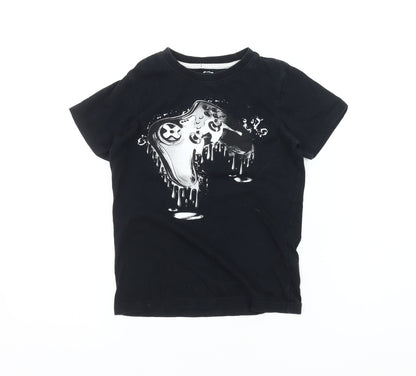 Blue Zoo Boys Black Graphic T-Shirt 7-8 Years Casual Short Sleeve