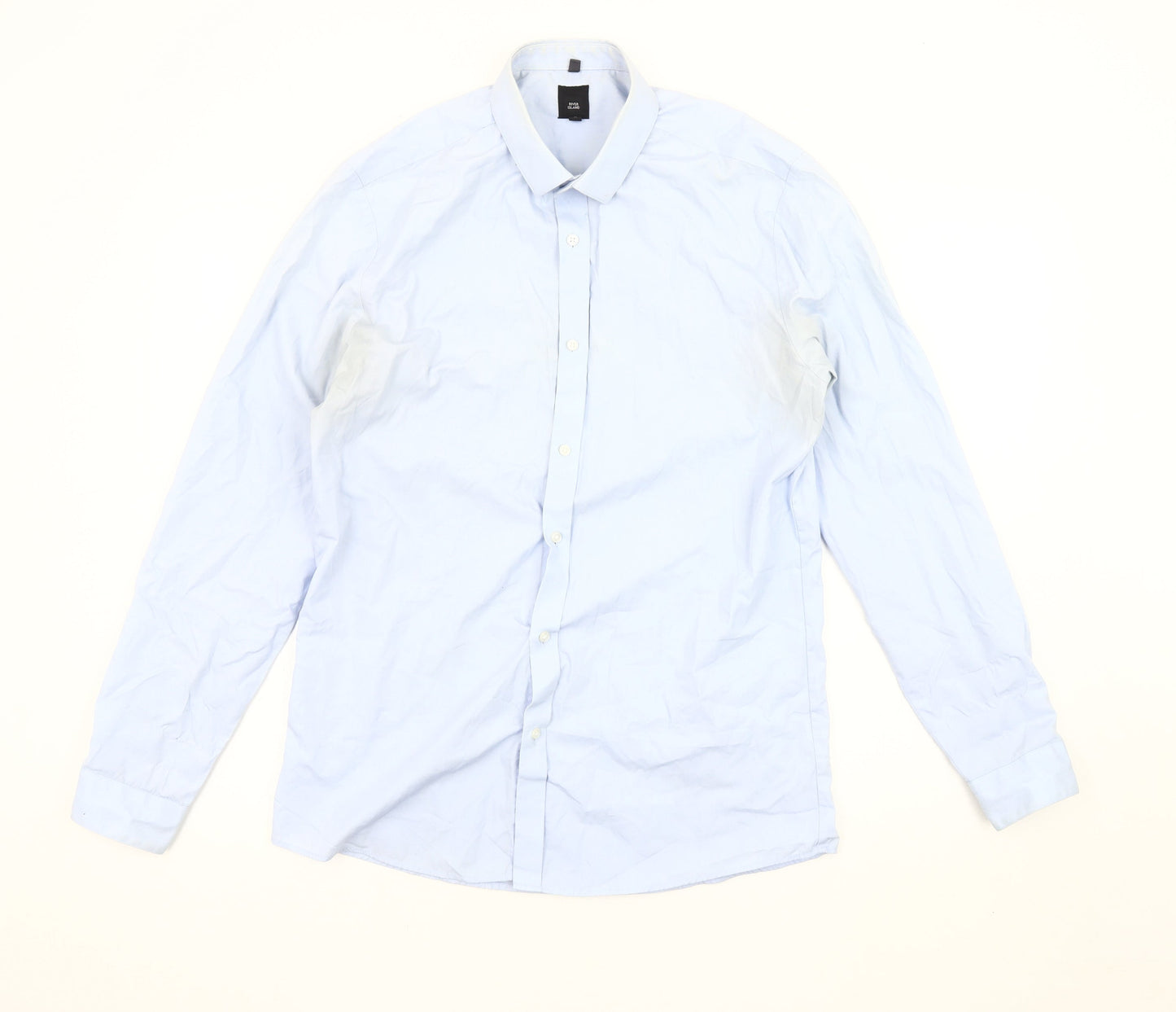 River Island Men's Blue Long Sleeve Button-Up Shirt M