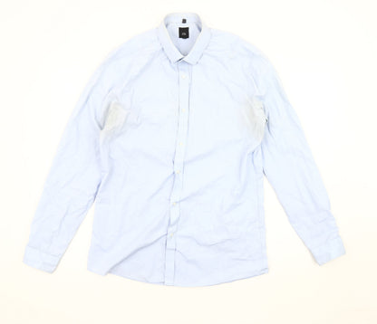 River Island Men's Blue Long Sleeve Button-Up Shirt M