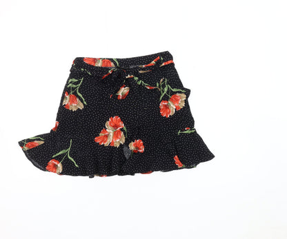 Topshop Petite Floral Ruffle Skirt - Black Size 8