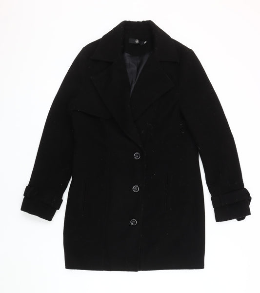 Missguided Women's Black Wool Overcoat, Size M, Classic Style