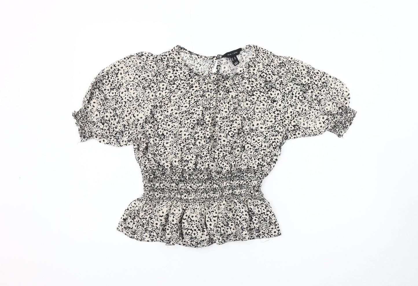 New Look Women's Floral Blouse Size 12, Puff Sleeve