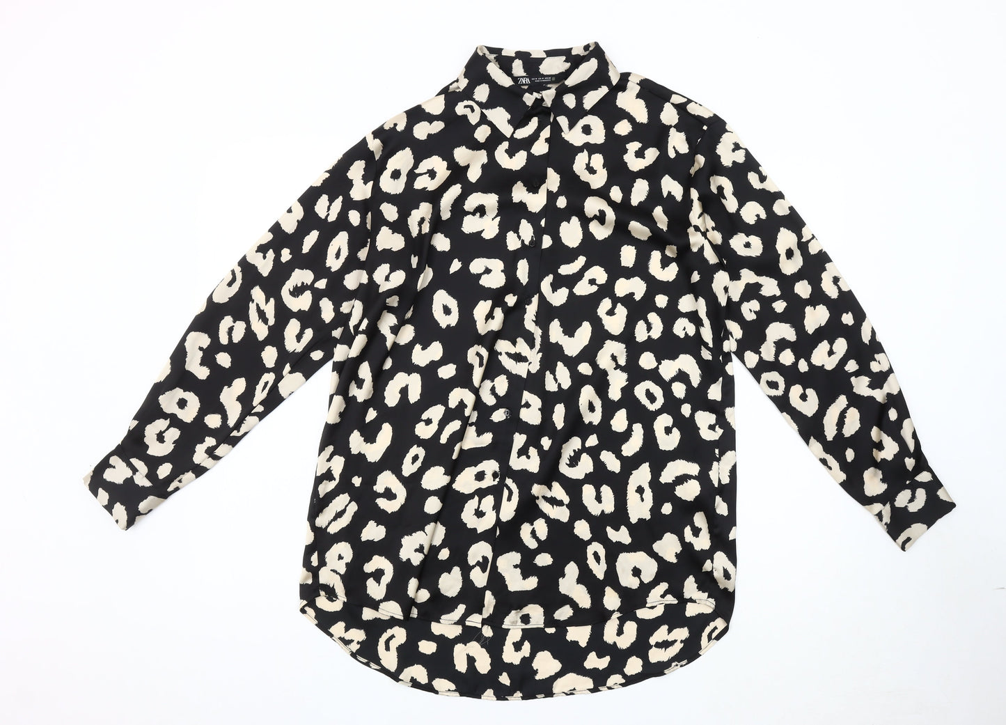 Womens UK Size 12 Zara Black Basic Button-Up