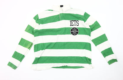 iets frans Men's Green Striped Polo Size S