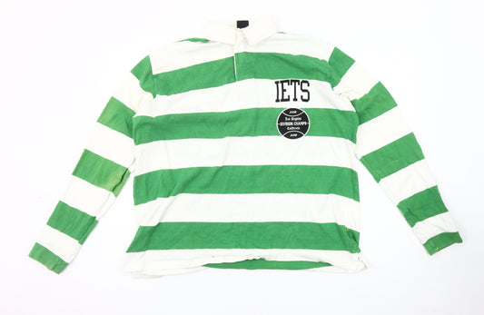 iets frans Men's Green Striped Polo Size S