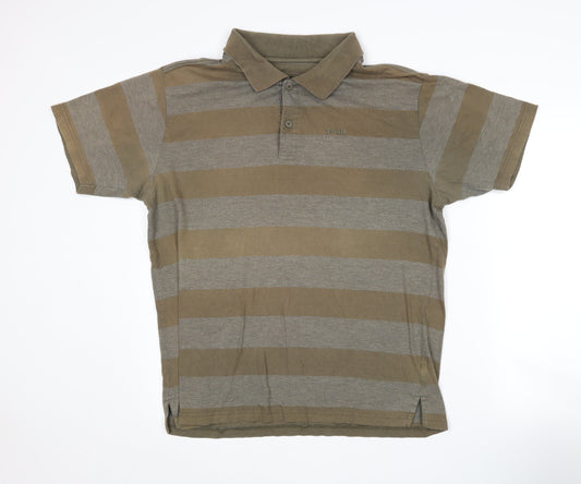 Schott Men's Brown Striped XL Polo Shirt