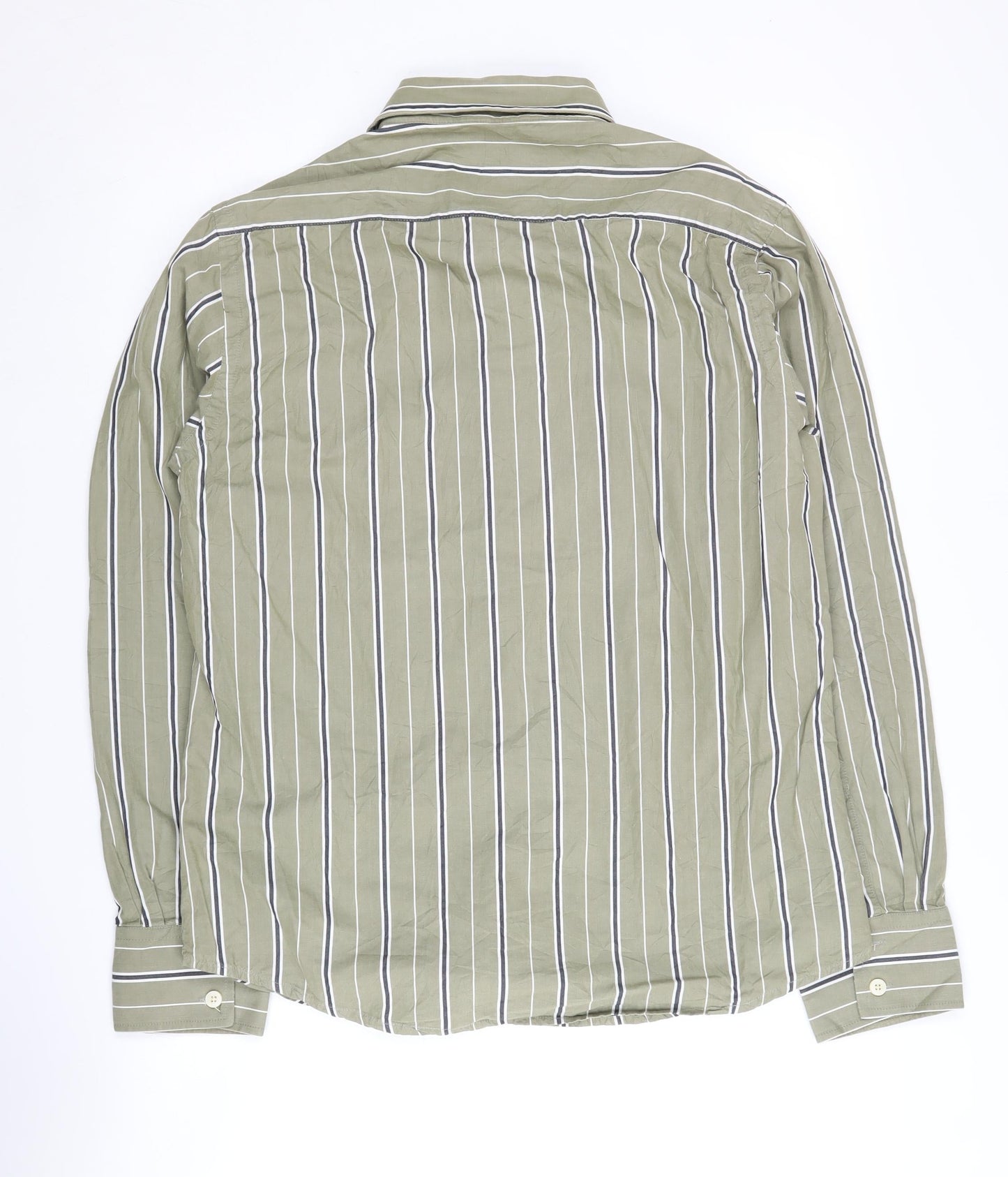 Soul Cal Men's Green Striped Button-Up Shirt L