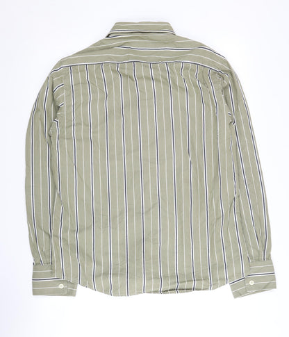 Soul Cal Men's Green Striped Button-Up Shirt L