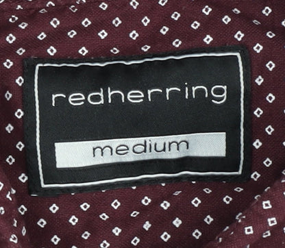 Red Herring Men's Red Geometric Button-Up Shirt M