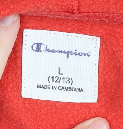 Champion Boys Red Pullover Hoodie, Size L Logo Accent