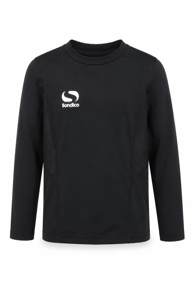 Front view of Sondico boys’ black long sleeve athletic top 3-4 years