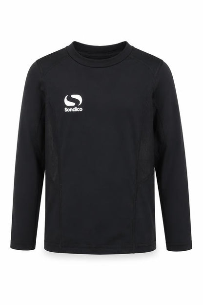 Front view of Sondico boys’ black long sleeve athletic top 3-4 years