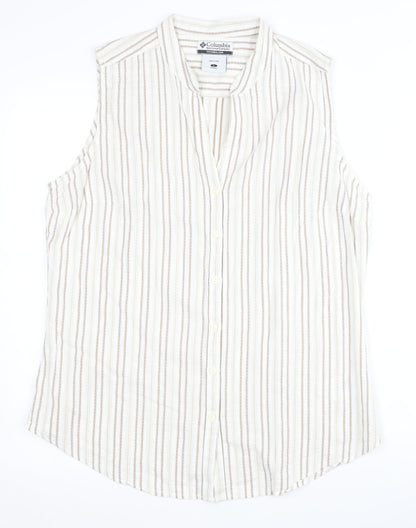Womens UK Size L Columbia Beige Basic Button-Up