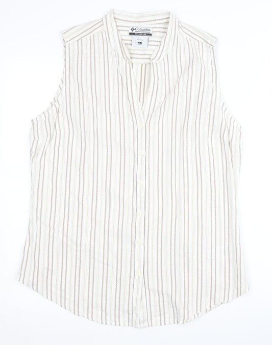 Columbia Womens Beige Striped Button-Up Top L
