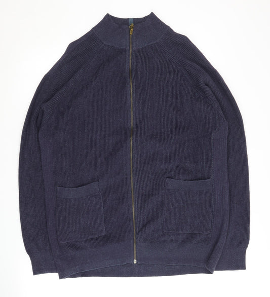 White Stuff Men's Blue 2XL Knit Jacket, Organic Cotton
