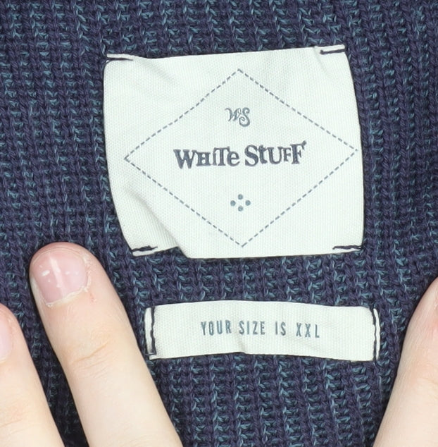 White Stuff Men's Blue 2XL Knit Jacket, Organic Cotton