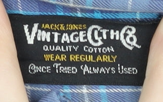 Jack & Jones Men's Blue Plaid Button-Up Shirt S