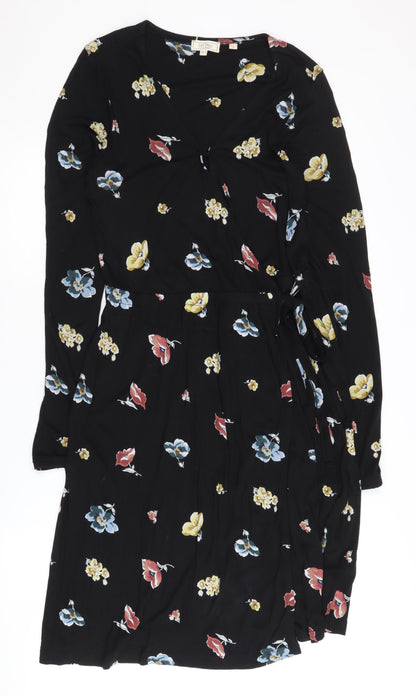 Fat Face Women's Black Floral Wrap Dress Size 10