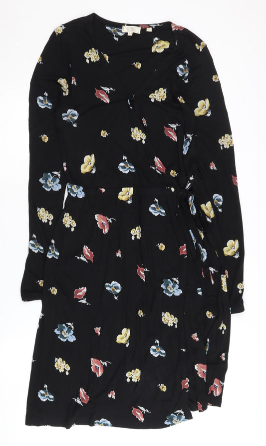 Fat Face Women's Black Floral Wrap Dress Size 10