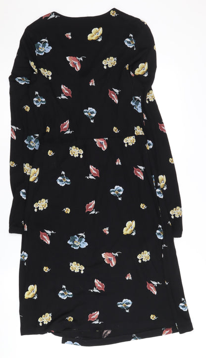 Fat Face Women's Black Floral Wrap Dress Size 10