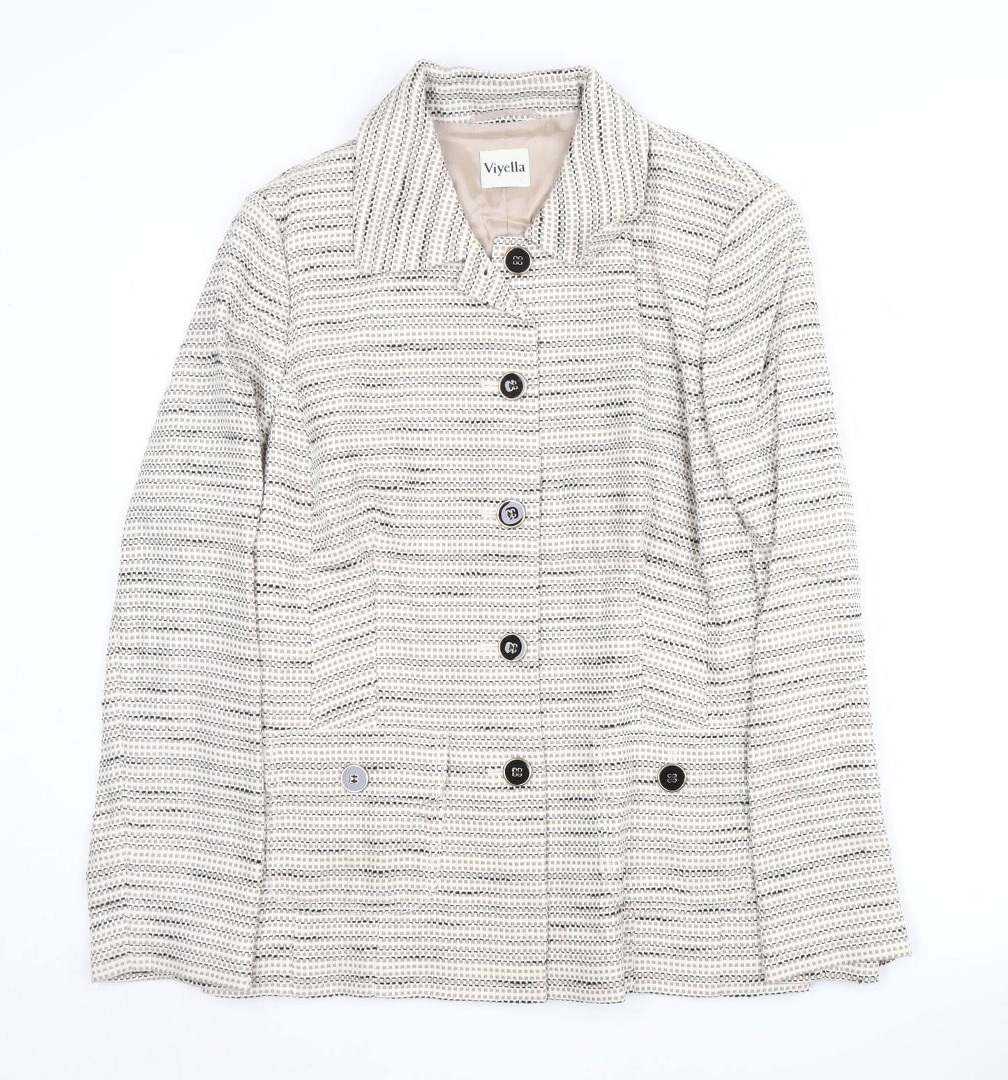 Viyella Women's Beige Blazer, Size 12, Lined, Striped