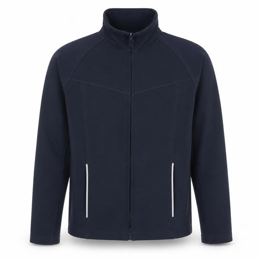 Front view of Regatta women’s blue softshell jacket, size UK 34