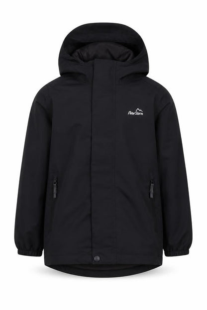 Front view of Peter Storm boys’ black waterproof parka jacket 7-8 years