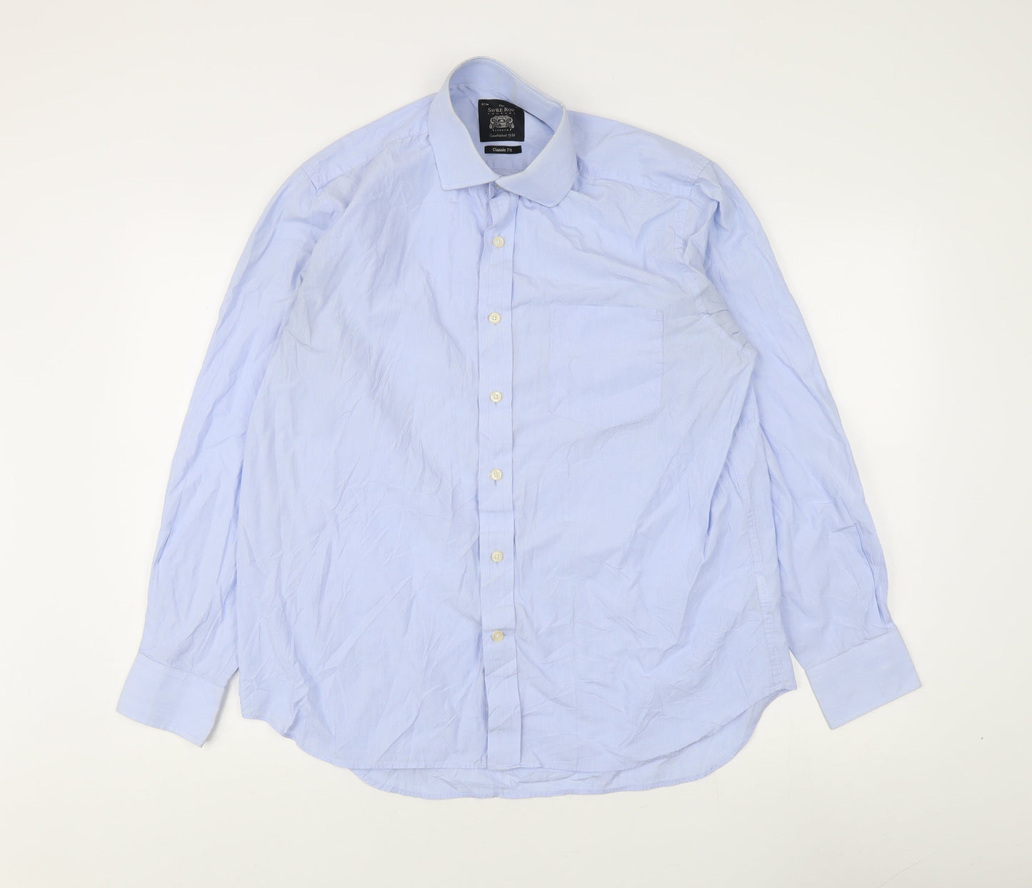 Savile Row Men's Blue Long Sleeve Classic Fit Shirt