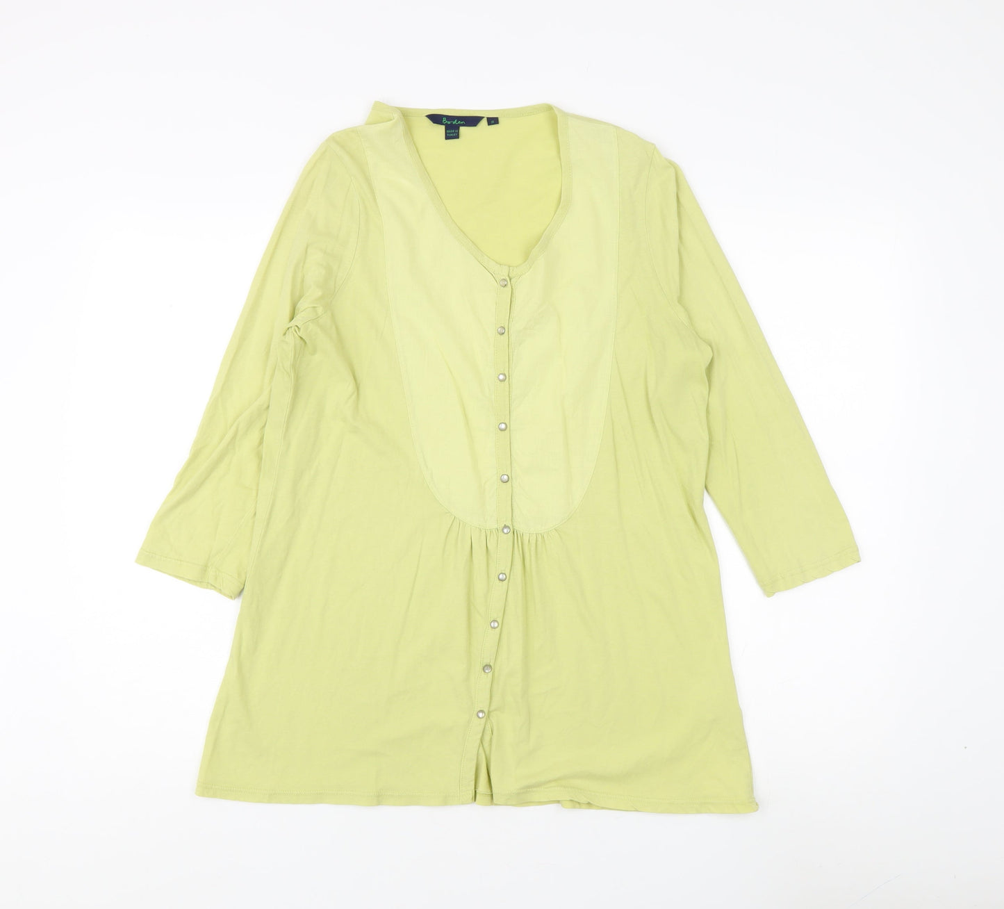 Boden Women's Yellow Button-Up, Size 16, 3/4 Sleeve V-Neck