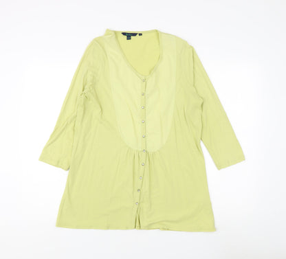 Boden Women's Yellow Button-Up, Size 16, 3/4 Sleeve V-Neck