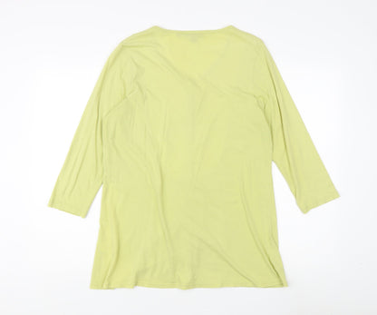 Boden Women's Yellow Button-Up, Size 16, 3/4 Sleeve V-Neck