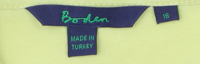 Boden Women's Yellow Button-Up, Size 16, 3/4 Sleeve V-Neck