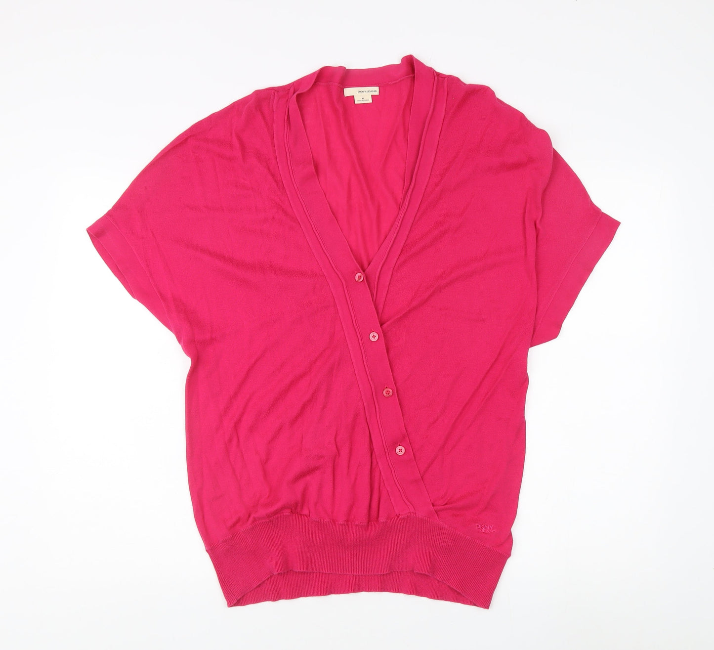 DKNY Jeans Women's Pink Button-Up Top Size M V-Neck