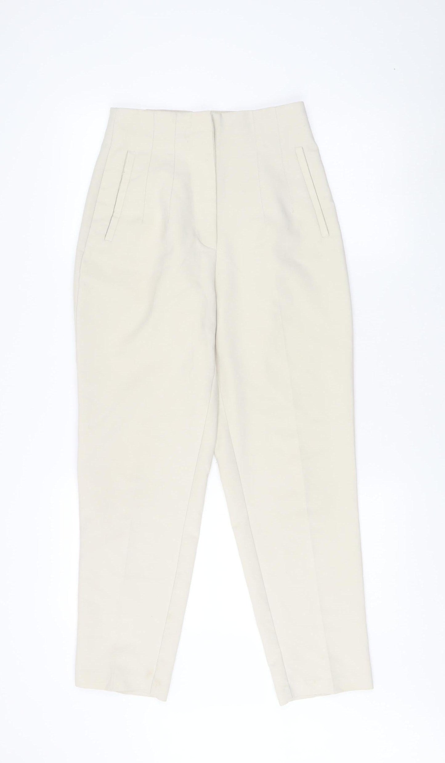 Womens UK Size S Zara Regular Fit Casual Ivory Trousers