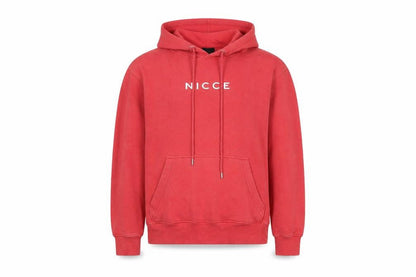 Front view of NICCE unisex red hoodie - s, drawstring pullover