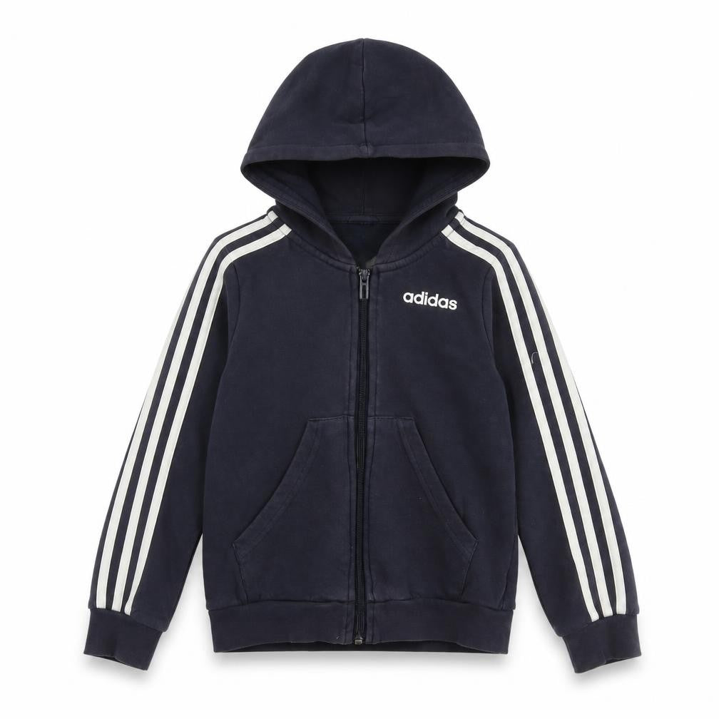 Front view of Adidas boys’ blue full zip hoodie l sportswear casual