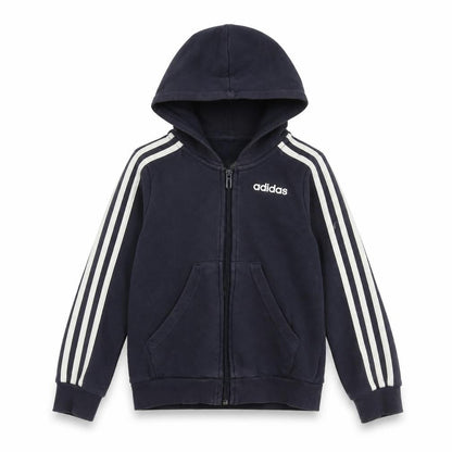 Front view of Adidas boys’ blue full zip hoodie l sportswear casual