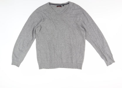Pierre Cardin Men's Grey Cotton V-Neck Pullover Jumper Large