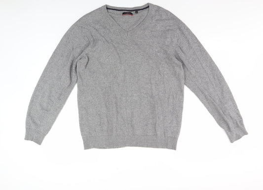 Pierre Cardin Men's Grey Cotton V-Neck Pullover Jumper Large