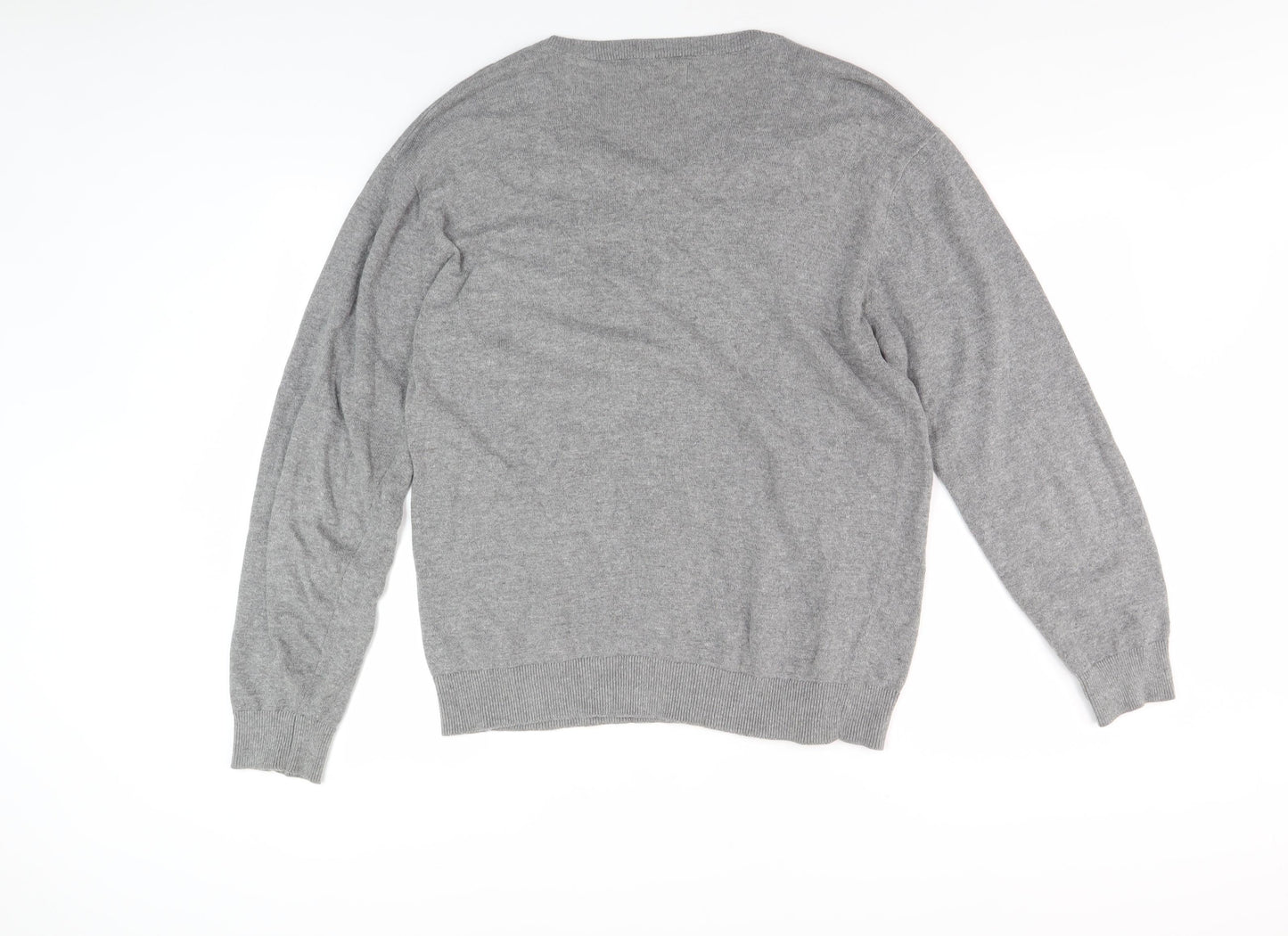 Pierre Cardin Men's Grey Cotton V-Neck Pullover Jumper Large