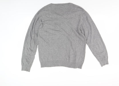 Pierre Cardin Men's Grey Cotton V-Neck Pullover Jumper Large