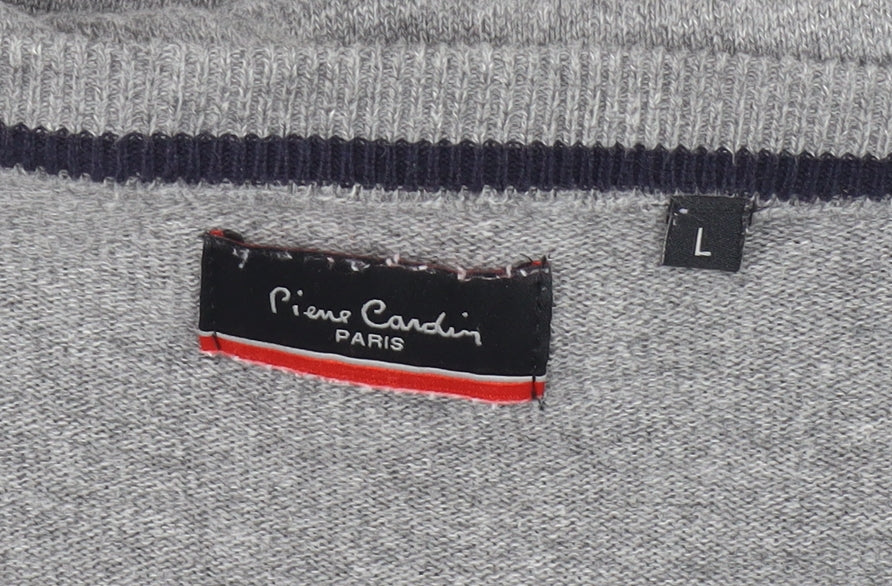 Pierre Cardin Men's Grey Cotton V-Neck Pullover Jumper Large