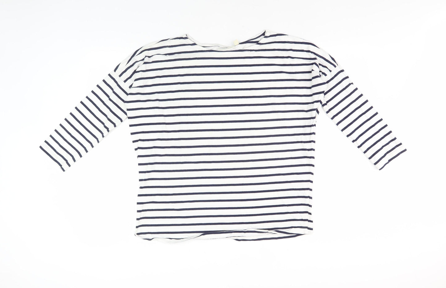 JoJo Maman Bébé Women's White Striped 3/4 Sleeve T-Shirt