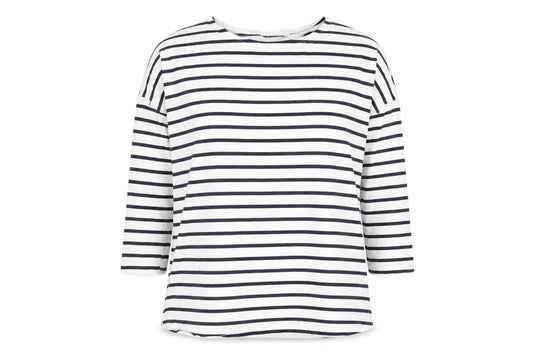 JoJo Maman Bébé Women's White Striped 3/4 Sleeve T-Shirt