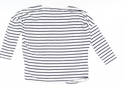 JoJo Maman Bébé Women's White Striped 3/4 Sleeve T-Shirt