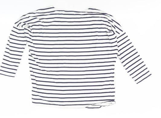 JoJo Maman Bébé Women's White Striped 3/4 Sleeve T-Shirt