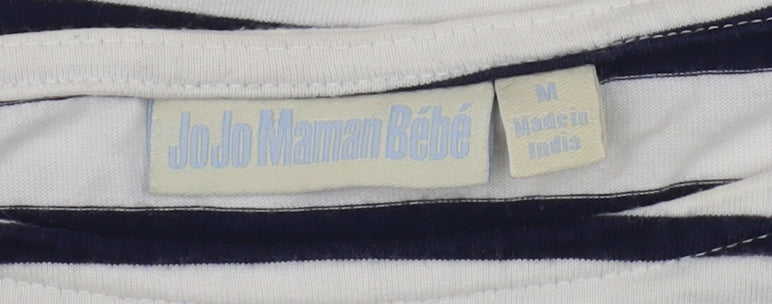 JoJo Maman Bébé Women's White Striped 3/4 Sleeve T-Shirt