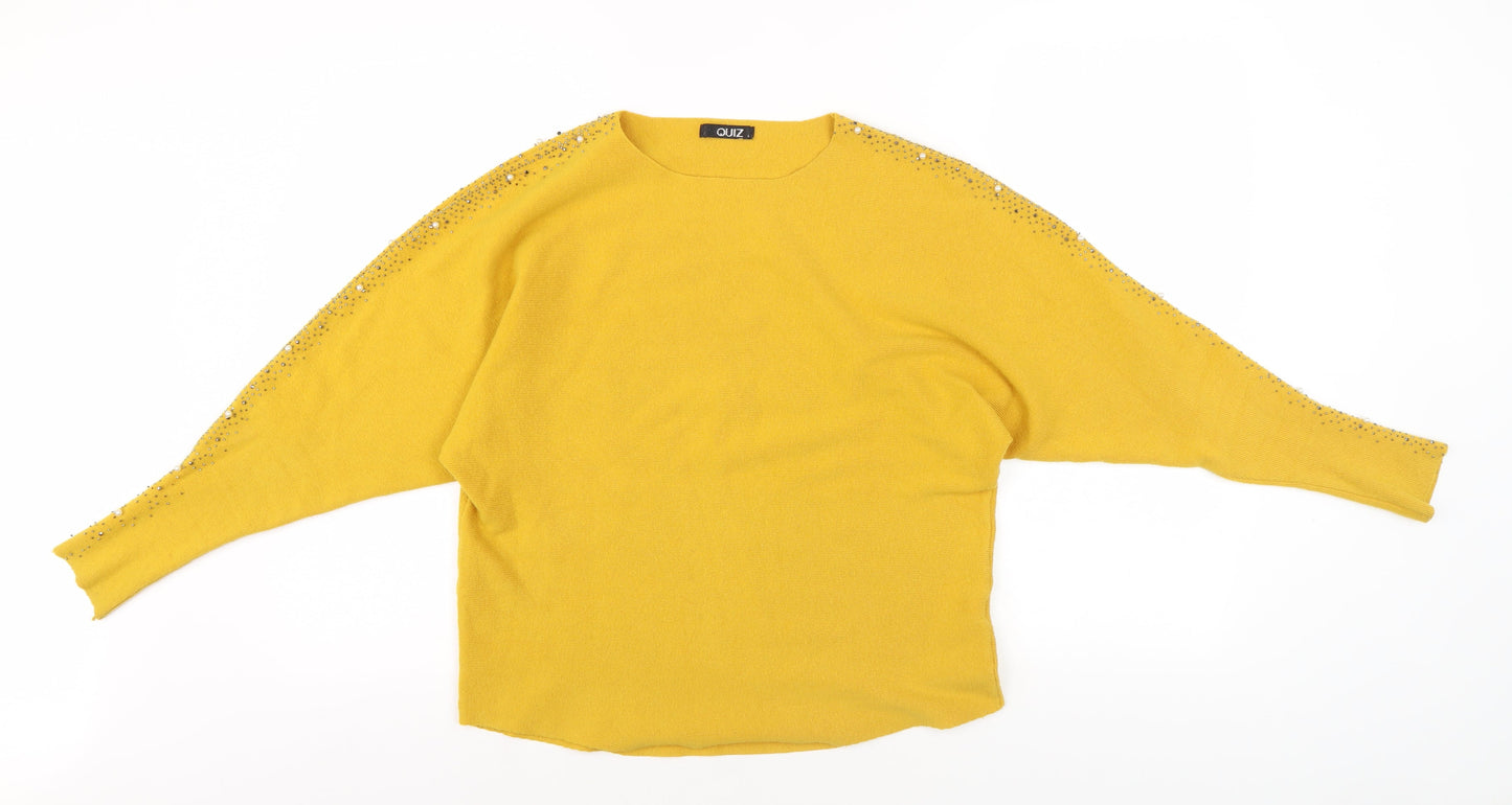 Womens UK Size L Quiz Yellow Pullover Jumper