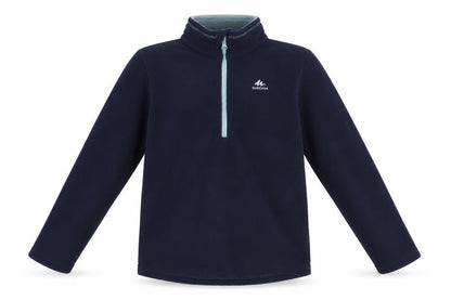 Front view of Decathlon boys’ blue fleece 1/2 zip sweatshirt, 9-10 years