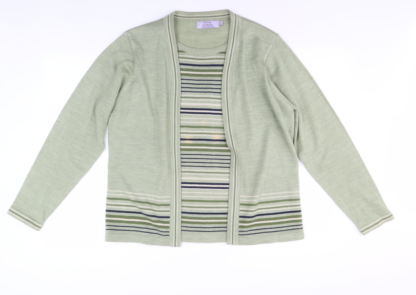 Honor Millburn Women's Green Cardigan Medium Striped Knit